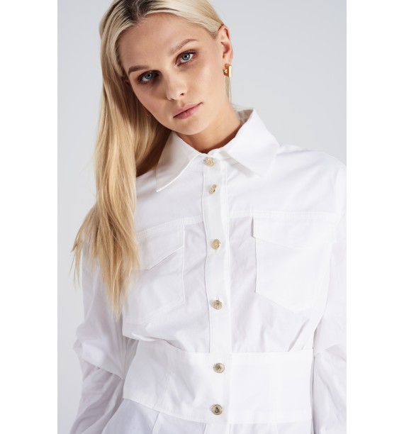 Bluzka koszulowa biała z kieszeniami